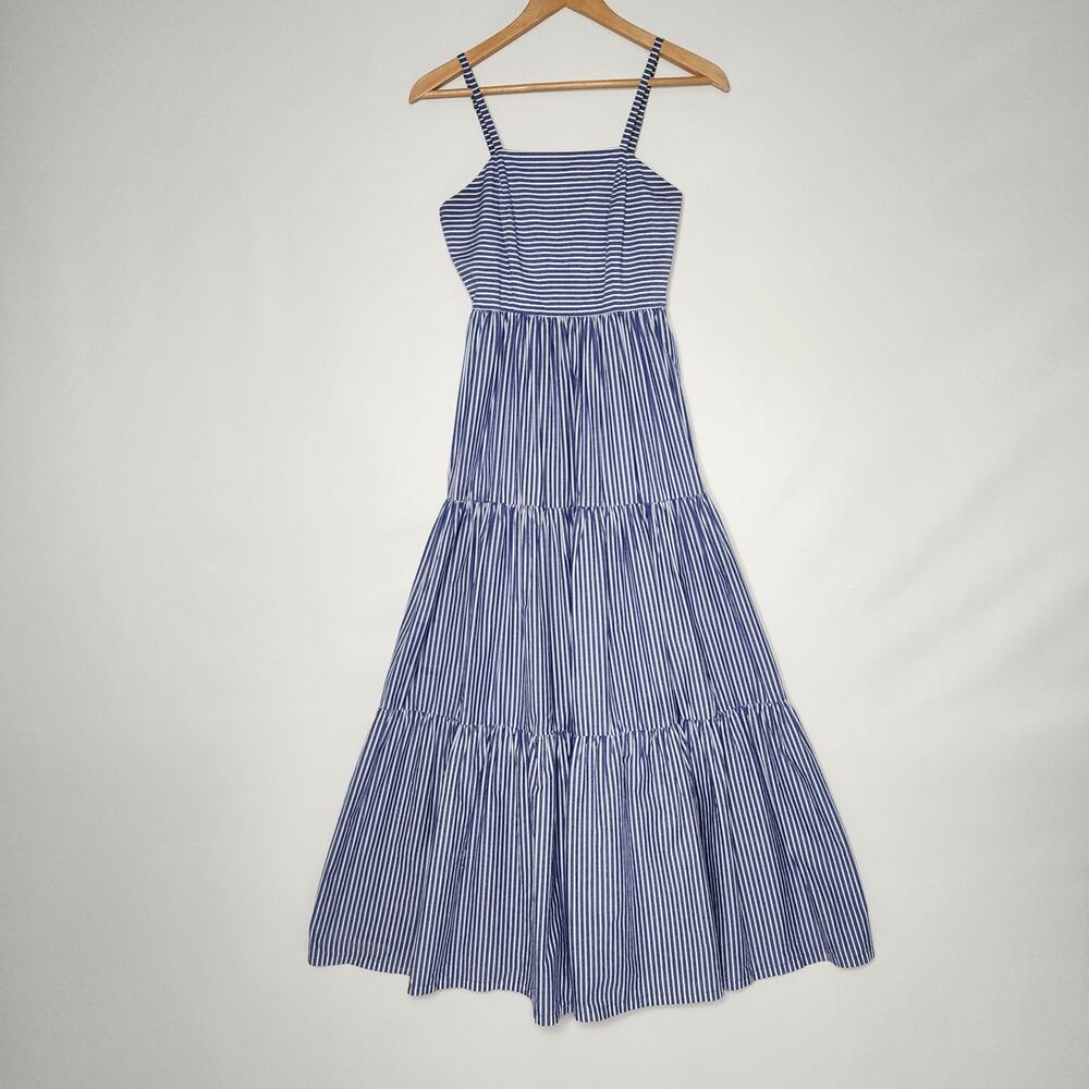 J. Crew Blue Striped Tiered Summer Maxi Dress Women's Size 0